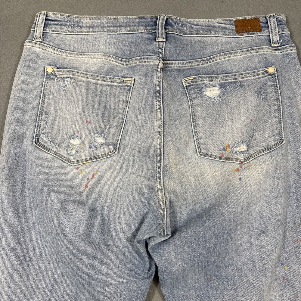 Judy Blue Jeans Womens 15/32 Blue Stretch Boyfriend Fit Faded Distressed Cutoff